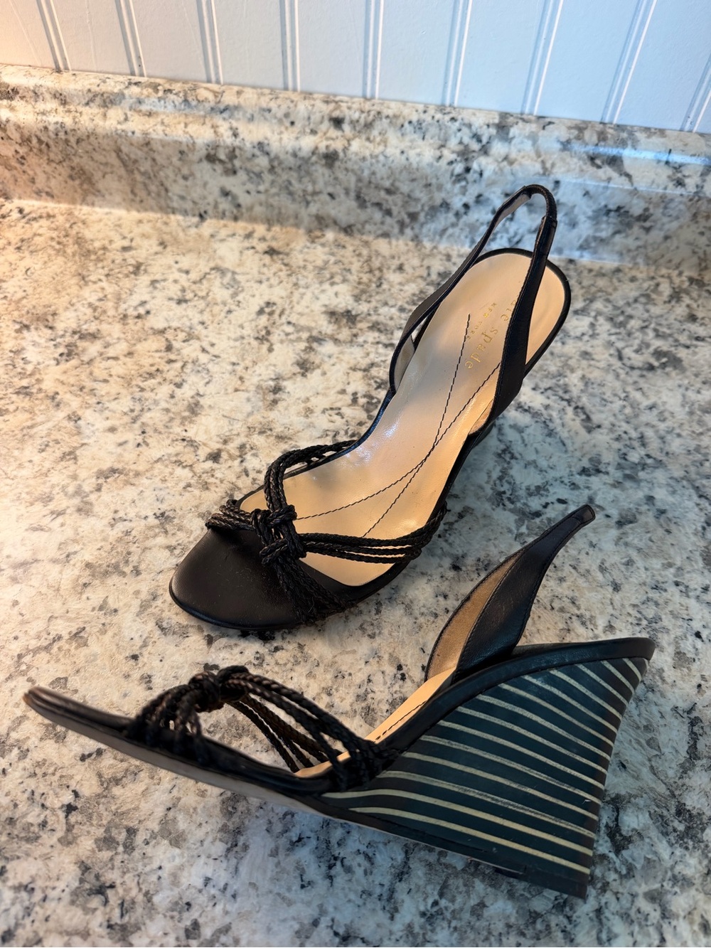 kate spade Black Striped Braided Wedge Sandals Ariel Made in Italy 🇮🇹 - Picture 9 of 9